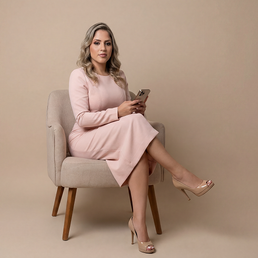 Modelo Vitrinni sentado em ambiente elegante